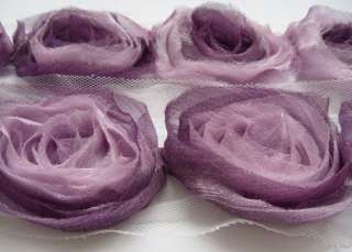Victorian Ombre Purple 11pcs Large 3 D Chiffon Flower Trim Lace (32)