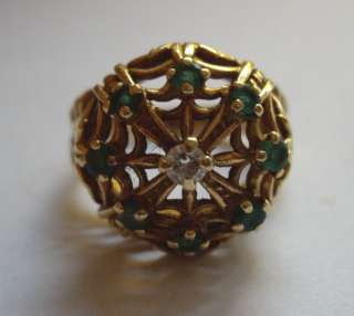 18ct 18k Gold Diamond Emerald Unusual Crown Ring  
