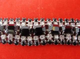 Vintage Art Deco Black & White Crystal Glass Stone Bracelet 1 x 7 
