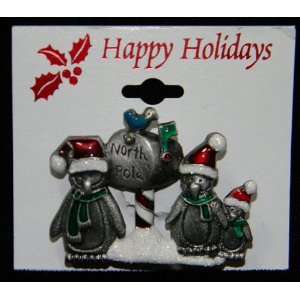   North Pole Christmas Holiday Pin Brooch Pewter Finish 