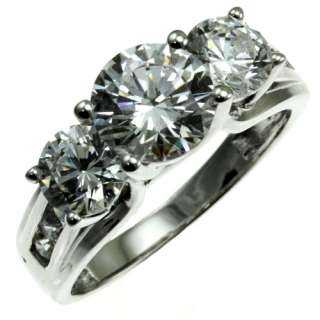 10k white gold 3 round faceted white CZ ring  