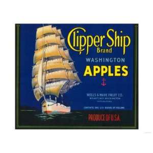  Clipper Ship Apple Label   Wenatchee, WA Premium Poster 