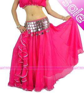 Belly Dance Costume Silver Edge Dance Skirt dark pink  