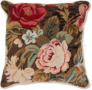 Flowers Needlepoint Decorative Throw Accent Pillow  