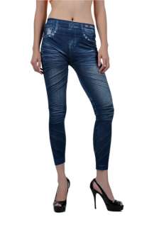 Blue Seamless Skinny Denim jeans Legging Tights Pants  