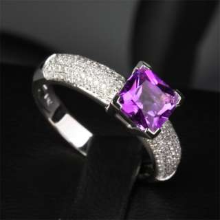   AMETHYST .81ct DIAMOND SOLID 14K White GOLD PAVE ENGAGEMENT RING
