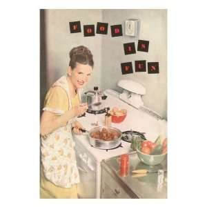  Food is Fun, Cooking on Stove Top Giclee Poster Print 