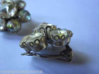   Borealis Rhinestones Earrings Clip On Antique Irridscent Jewelry