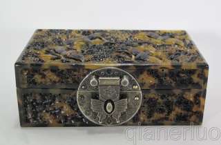 Rare Chinese Turtle skin Carved bird Jewelry Box  