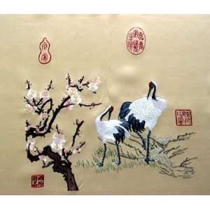   Chinese Hunan Silk Embroidery Crane Flower Home Decor 