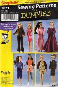 SIMPLICITY 7073 Easy SEWING PATTERN For 11 1/2 BARBIE DOLLS CLOTHING 