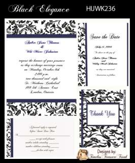 Delux Blue Black Elegance Wedding Invitation Kit on CD  