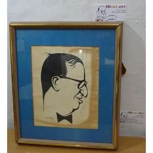 Abba Eban Signed Caricature Hero of Israel By Artist Jack Rosen Framed