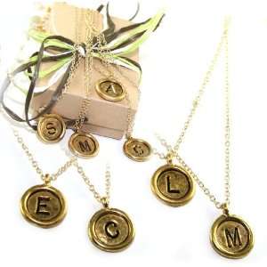 Designer Diana Warner 18k Gold Plate Button Hand Stamped Initial Charm 