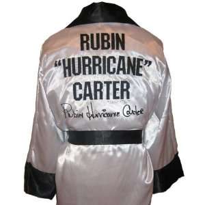 Rubin Hurricane Carter Signed White Boxing Robe   Autographed Boxing 