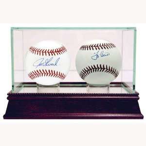 Yogi Berra & Joe Girardi Two Ball Set w/ Glass Double Display Case 