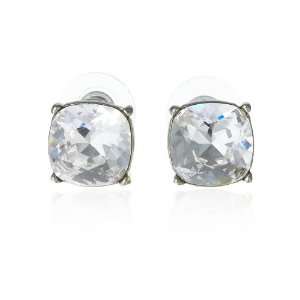  Kenneth Jay Lane   Silver Crystal Headlight Stud Earring 