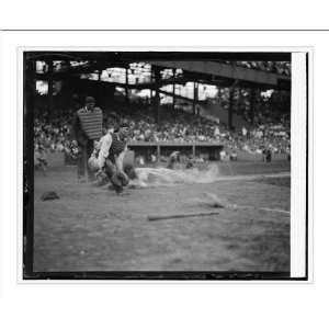   Lou Gehrig scores head first in 4th inning as Joe Harris throw gets