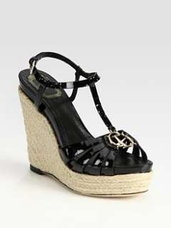 Dior   Dior CD2 Patent Leather Espadrille T Strap Wedge Sandals
