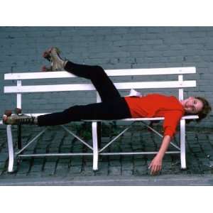  Actress Melissa Gilbert Reclining on a Bench While Wearing 