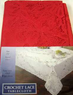 NEW RED Vinyl Crochet Lace TABLECLOTH 72in Round Battenburg Style 