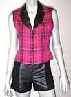 CACHE Equestrian PLAID WOOL & LEATHER TRIMMED ZIP FRONT VEST 8