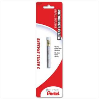 Eraser Refill for Pentel Pencils, White, 3 Erasers Tube PENZ21BPK6 
