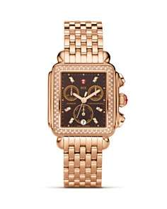 Michele Deco Day Diamond Rose Gold, Brown Diamond Dial Watch