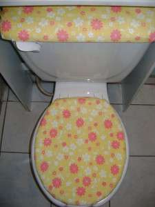 Pink Floral On Yellow Toilet Seat Lid & Tank Cover Set  