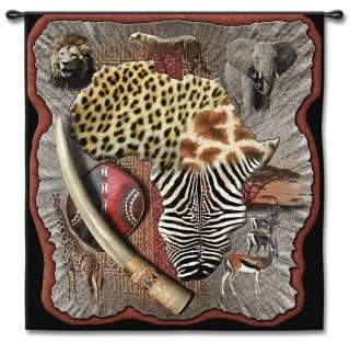 AFRICA SAFARI COLLAGE FINE ART TAPESTRY WALL HANGING  