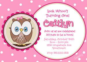 Pink Owl Invitation Look Whoos One First Birthday Party  