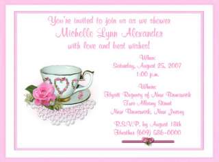 10 ROSE HEARTS AND TEA CUPS BRIDAL SHOWER INVITATIONS  