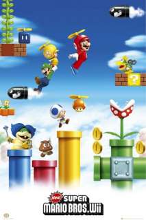 VIDEO GAME POSTER ~ SUPER MARIO BROTHERS Wii FLYING  