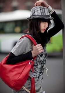 Genuine Leather Shoulder Bag Handbag Tote Satchel Red  