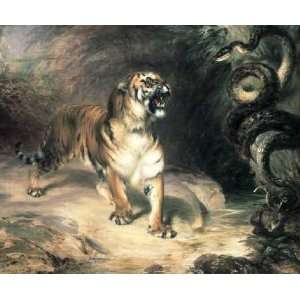  Tiger Confronting a Snake by a Stream by William Huggins 