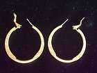 Large Pierced Gold Plated Hoop Earrings with Hammered D