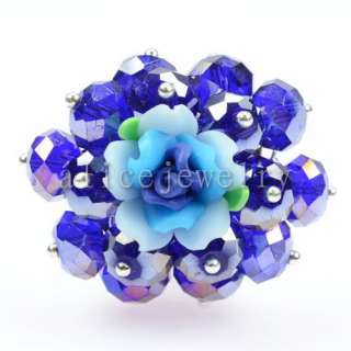 Size6.5 9.5 Blue Quartz Faceted Flower Ring 32mm GR017  