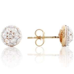   10k Real Solid Gold Cluster CZ Round Small Stud Pin Earring Jewelry