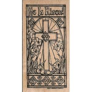  He Is Risen Easter Cross Wood Mounted Rubber Stamp (O6478 