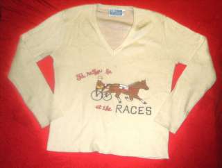 vtg Horse HARNESS RACING Sweater COUSIN EDDIE Christmas  