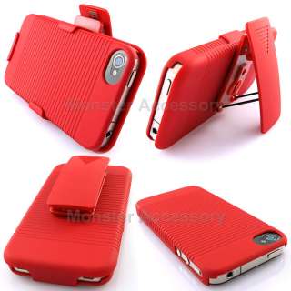 Red Kickstand Holster Combo Case For Apple iPhone 4  
