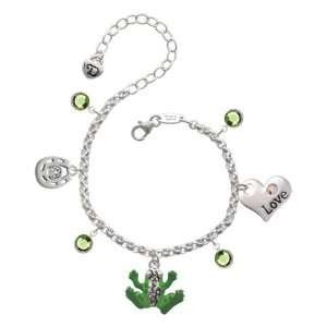  2 Tone Green Frog Love & Luck Charm Bracelet with Peridot 