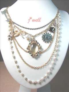   FAIRY TALE* Magic Glass & Pearl Ribbon & Arrow & Leaf Necklace  