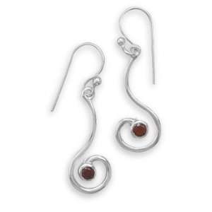  Swirl Drop Garnet Earrings Sterling Silver Jewelry