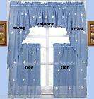 Daisy Embroidery Kitchen Curtain Valance Tiers Swags in Blue Gold 