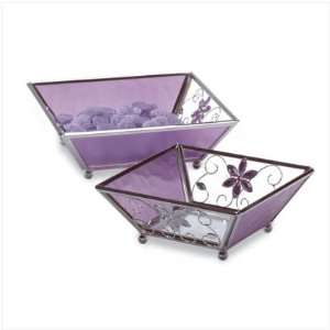  Purple Glass Beaded Candle Plate Set