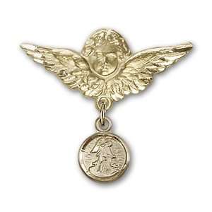 Gold Filled Baby Badge with Guardian Angel Charm and Angel 