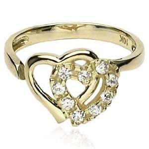  10Kt. Gold Toe Ring With Pave Gemed Double Heart West 