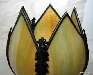 Antique Slag Glass Lamp TULIP SHADE Yellow Stained Glass for Vtg 