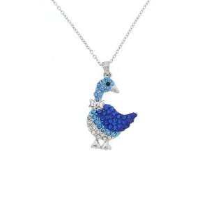  Fashion Jewelry ~ Silvertone Capri Blue Duck with Crystals 